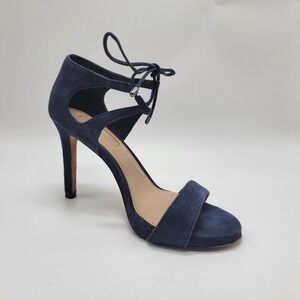 Antonio Melani Navy Blue Suede Sandals Women's Sz 6.5 Leather Sole Sexy Heels